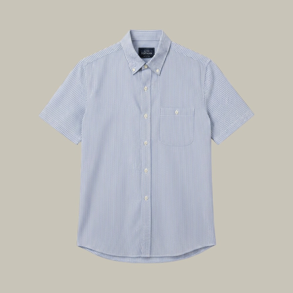 Topman Button Up Shirt Mens Small Blue White Striped Short Sleeve Button Down